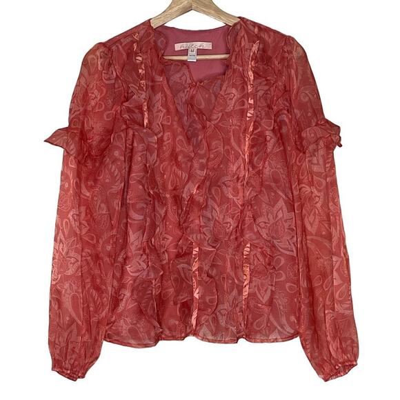 HUTCH Chiffon Ruffle‎ Top Blouse V-Neck Long Sleeve Red  Size M NWOT - Picture 1 of 10